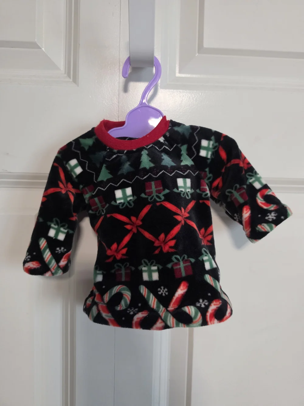 Holiday Fleece Top and pants pj pajama set in Black and Red christmas 18in doll